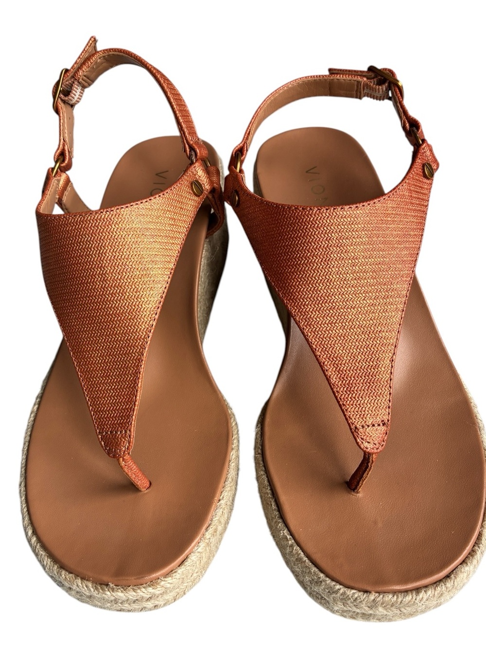 Vionic Kirra Wedge Sandals Copper Metallic Thong Espadrille 8 - Picture 2 of 12